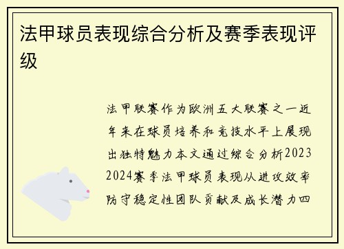 法甲球员表现综合分析及赛季表现评级